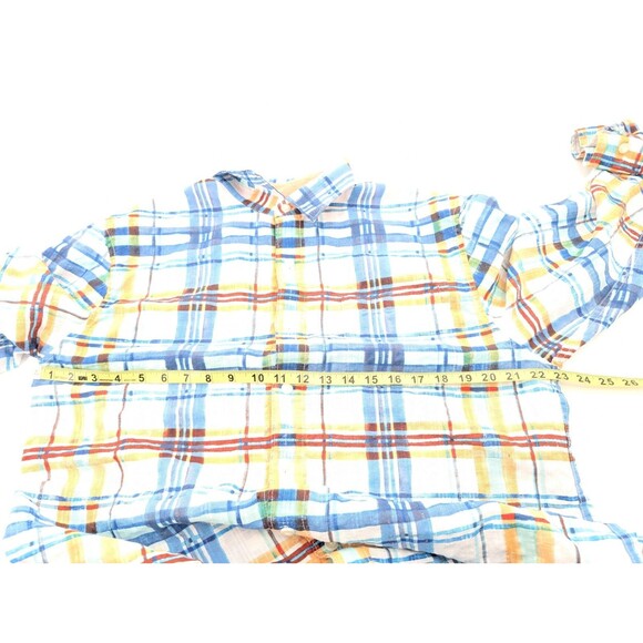 Tommy Bahama Linen Yellow Blue Gingham Plaid Button Down Shirt Size Large - Picture 4 of 9